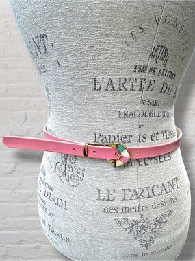 Vintage Tan Jay Pink Skinny Belt Century Canada Art Deco Buckle 12